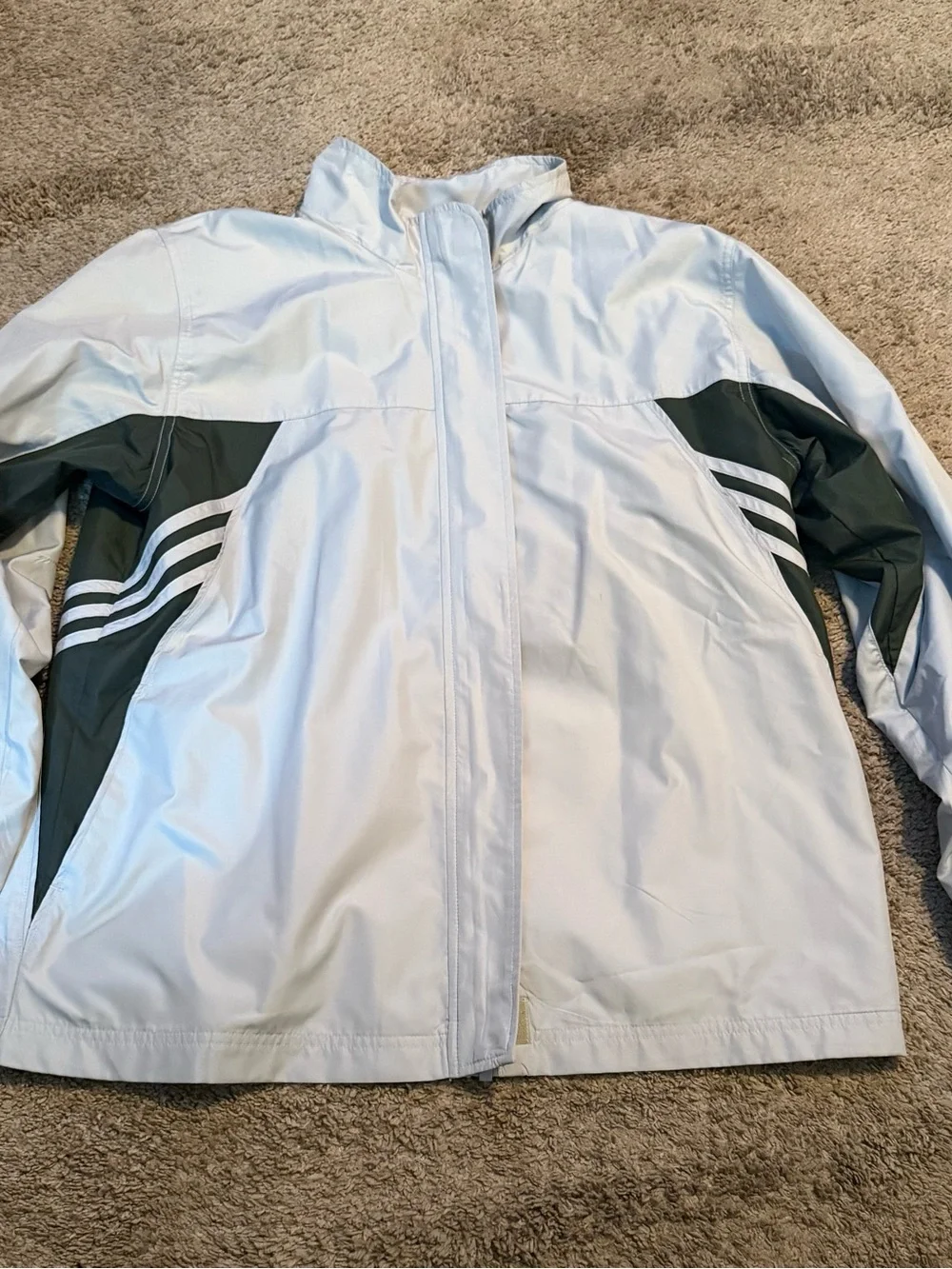 adidas White and Dark Green Sport Windbreaker Jacket